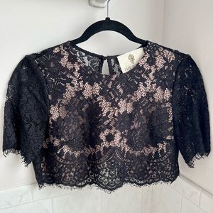 Black and Beige Double Lined Lace Blouse